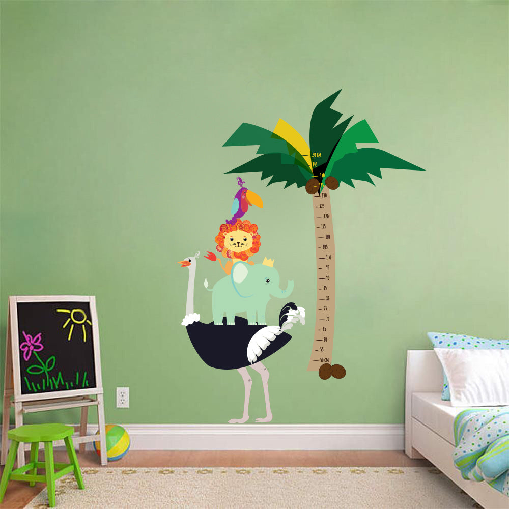 Tableau de hauteur de croissance d'arbre d'animaux de dessin animé pour autocollant mural WC111 pour enfants