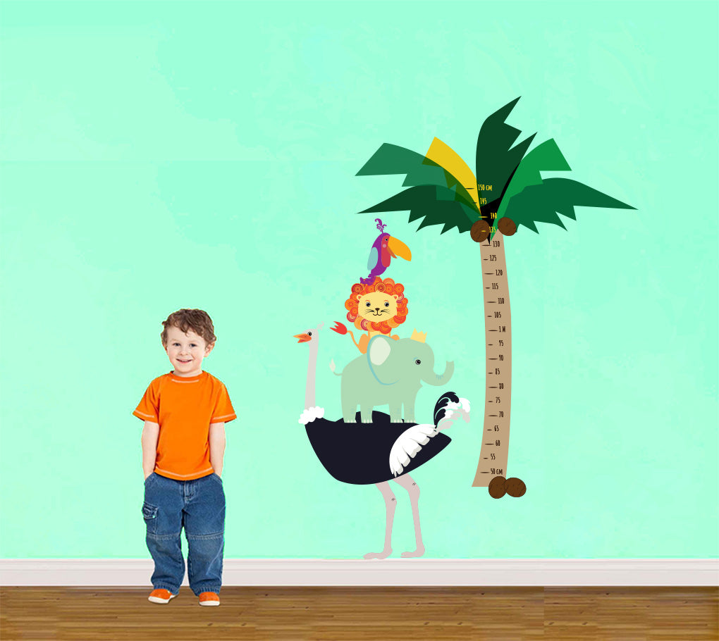 Tableau de hauteur de croissance d'arbre d'animaux de dessin animé pour autocollant mural WC111 pour enfants