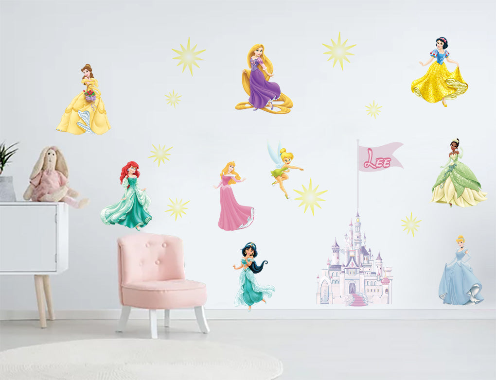 Disney Princess Set PERSONALIZED Custom Name Wall Sticker Decal WC142