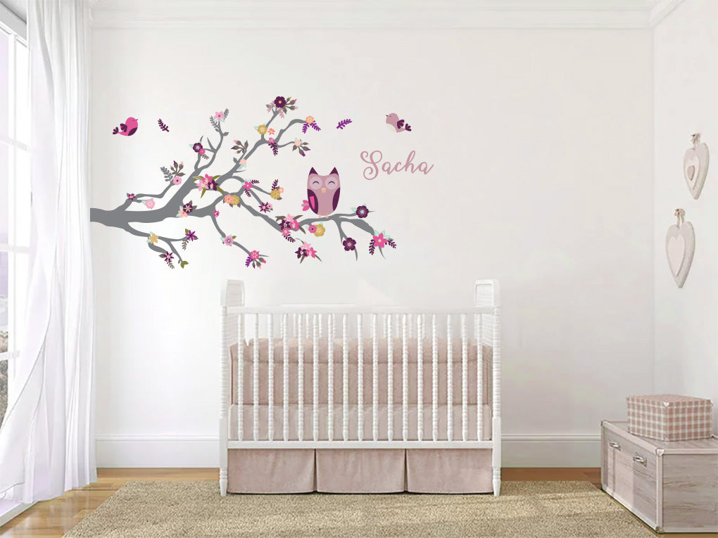 Kids Tree Branch and Owl Personalized Custom Name Wall Sticker Decal WC154