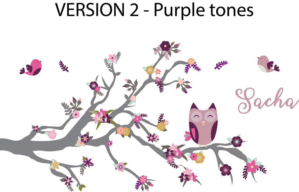 Kids Tree Branch and Owl Personalized Custom Name Wall Sticker Decal WC154