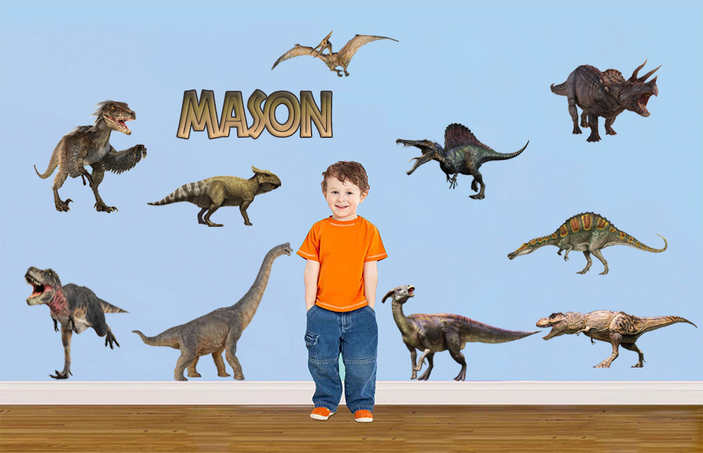 DINOSAURS Set Personalized Custom Name Wall Sticker Decal WC167