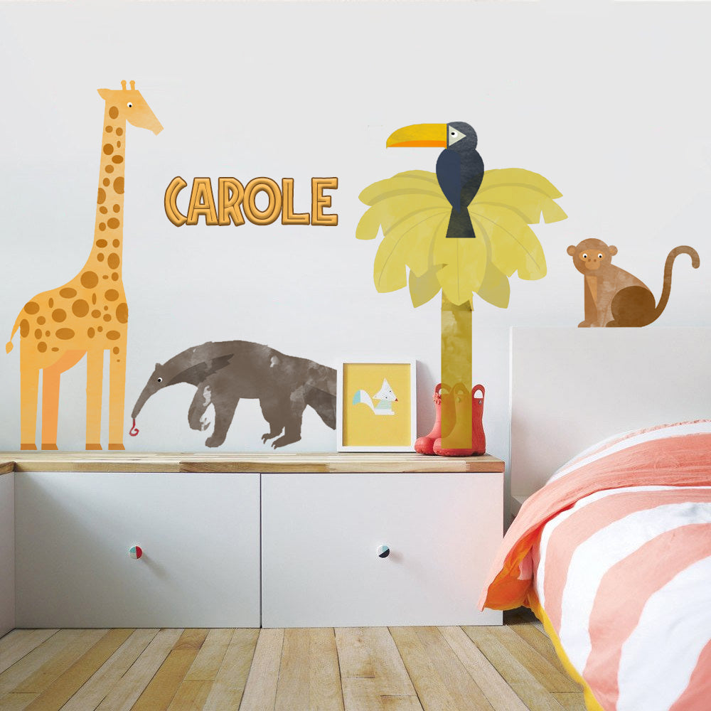 AFRICAN WATERCOLOR ANIMAL Set Personalized Custom Name Wall Sticker Decal WC175