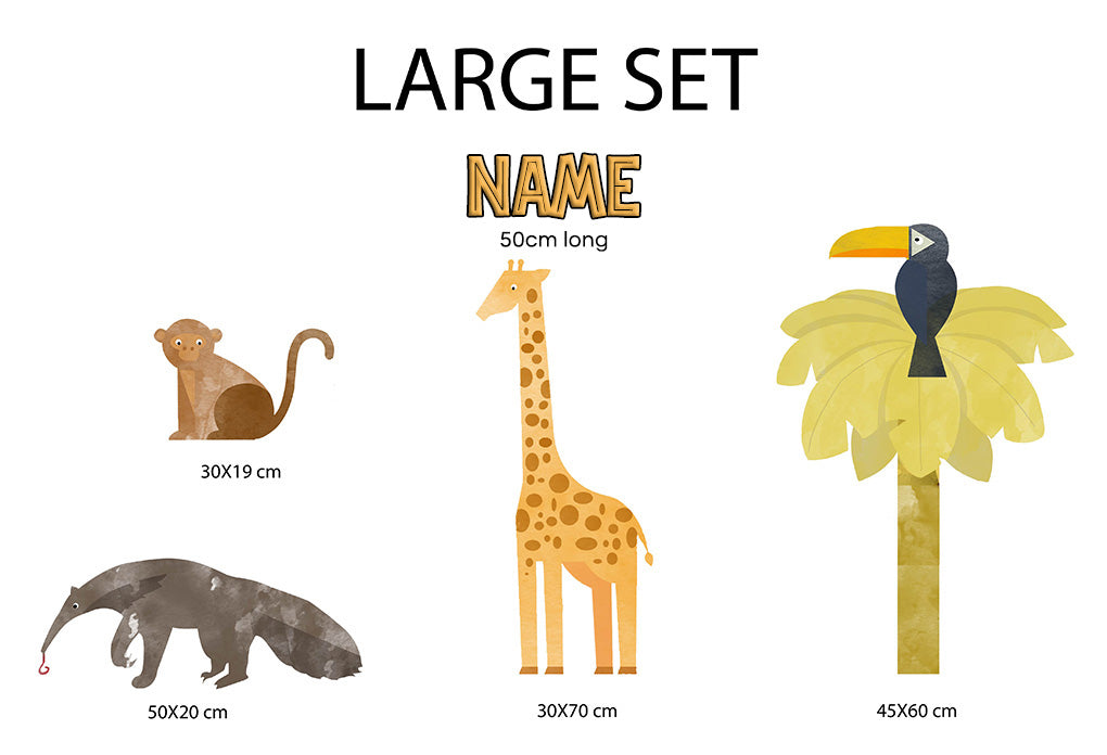 AFRICAN WATERCOLOR ANIMAL Set Personalized Custom Name Wall Sticker Decal WC175