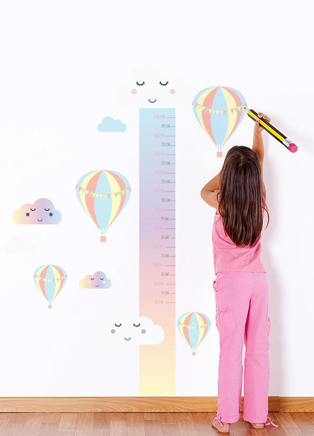 Tableau de hauteur de croissance de ballon à air chaud pour autocollant mural WC202 pour enfants