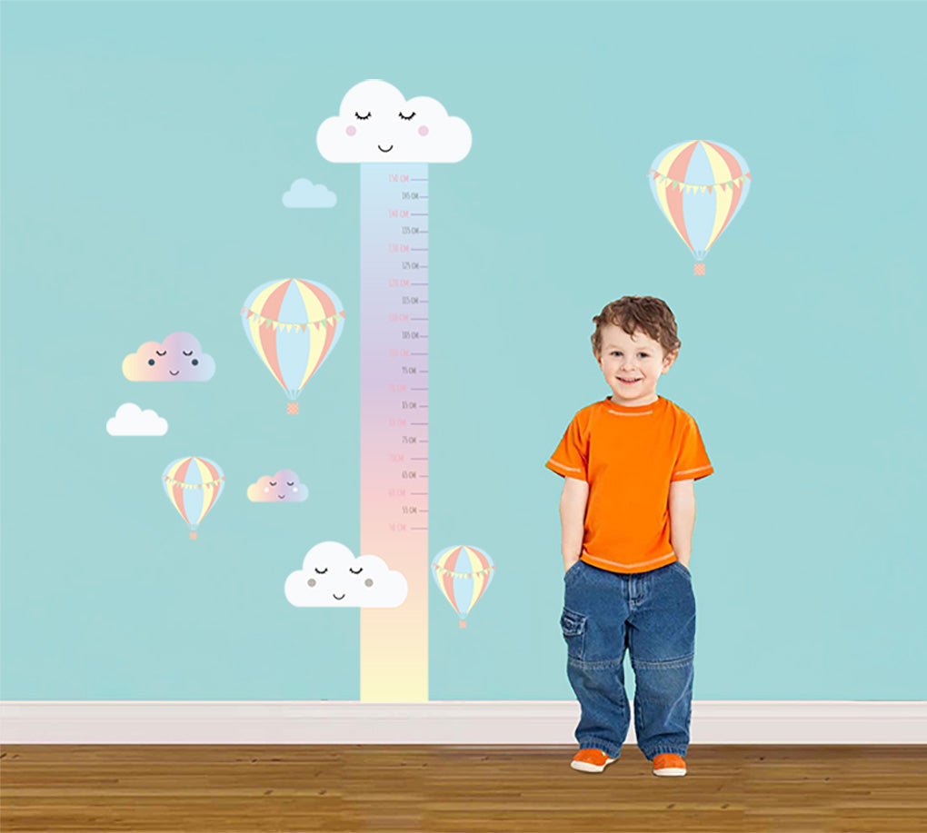 Tableau de hauteur de croissance de ballon à air chaud pour autocollant mural WC202 pour enfants