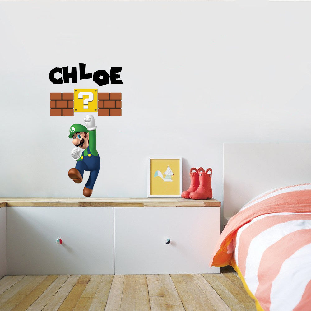 Luigi Super Mario Bros Personnalisé Custom Name Wall Sticker Decal WC207