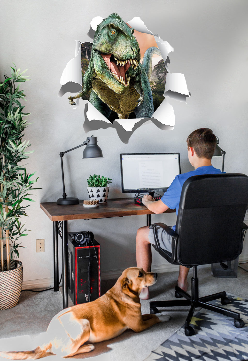 Dinosaur Tyrannosaurus Rex 3D Torn Paper Effect Wall Sticker Decal WC215