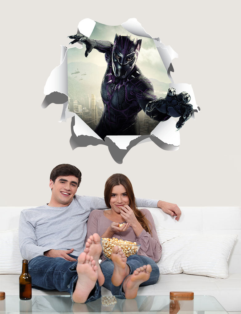 Black Panther Superhero 3D Torn Paper Style Wall Sticker Decal WC223