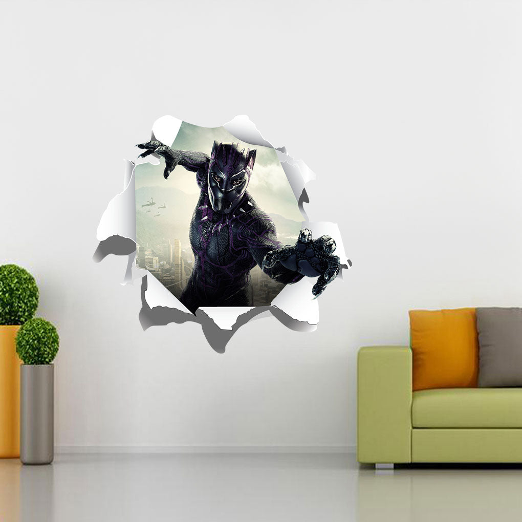 Black Panther Superhero 3D Torn Paper Style Wall Sticker Decal WC223