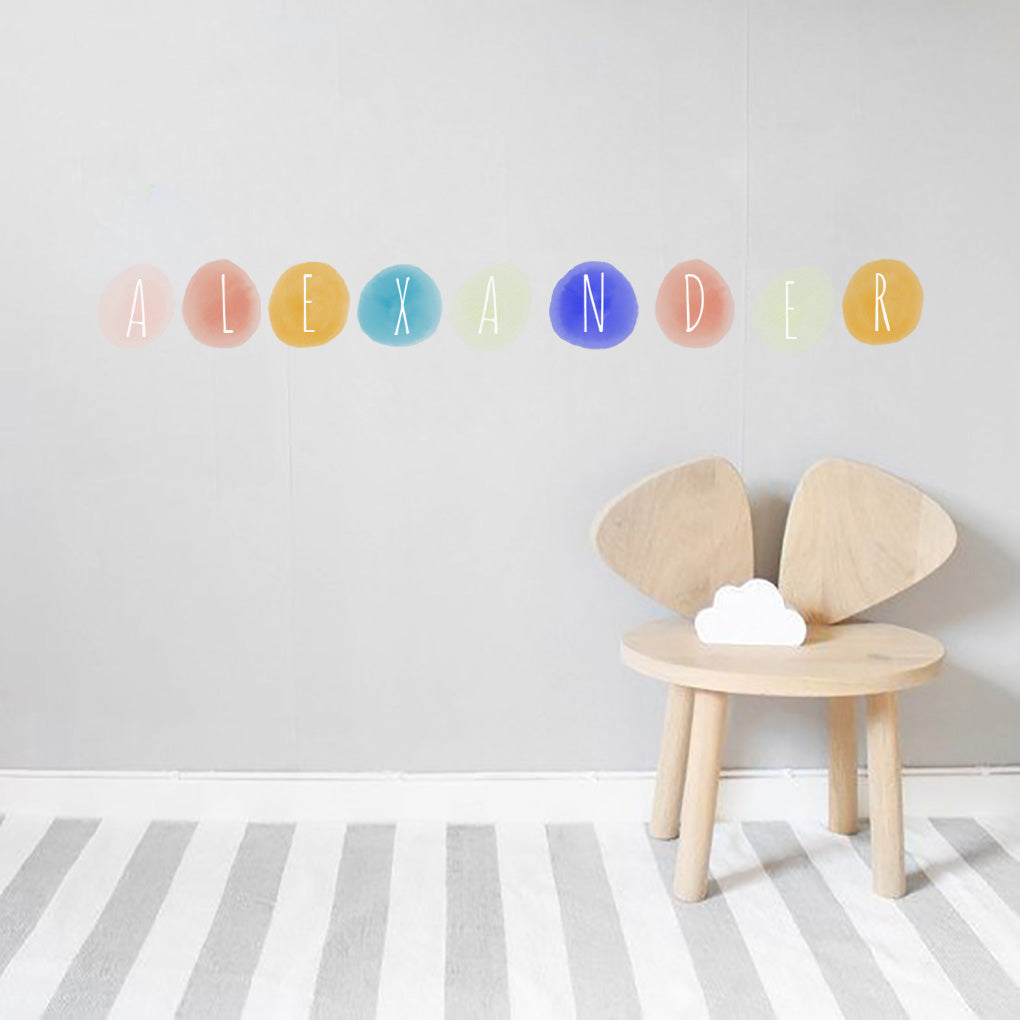 Kids Watercolor Dots Name Set Personalized Custom Name Wall Sticker Decal WC235