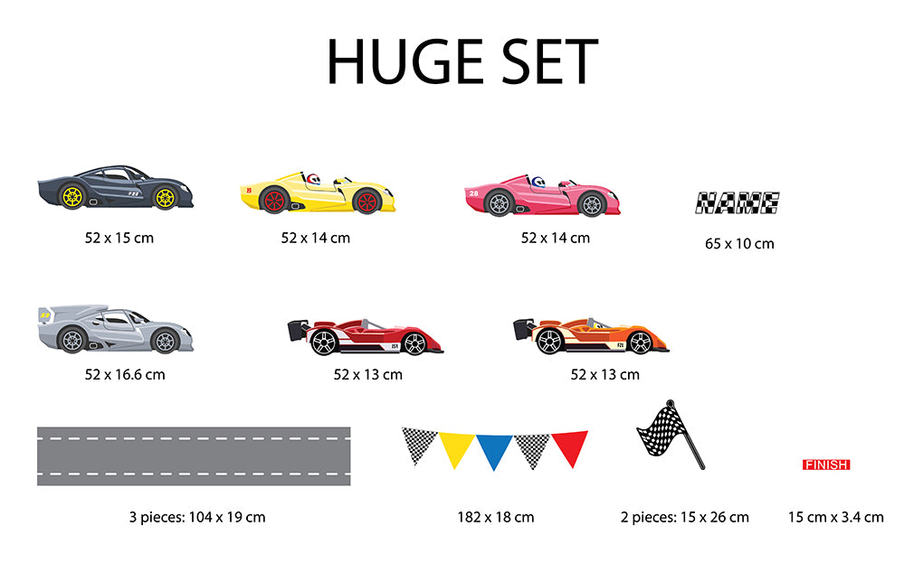 Kids Race Cars Set Personalized Custom Name Wall Sticker Decal WC244