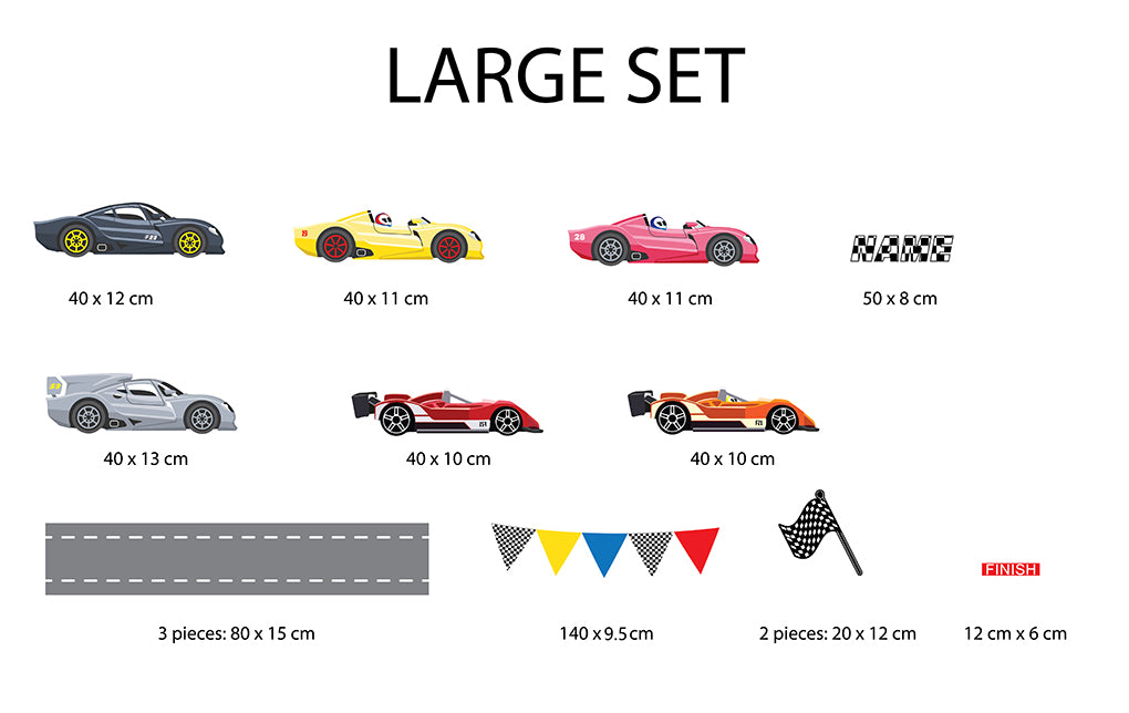 Kids Race Cars Set Personalized Custom Name Wall Sticker Decal WC244