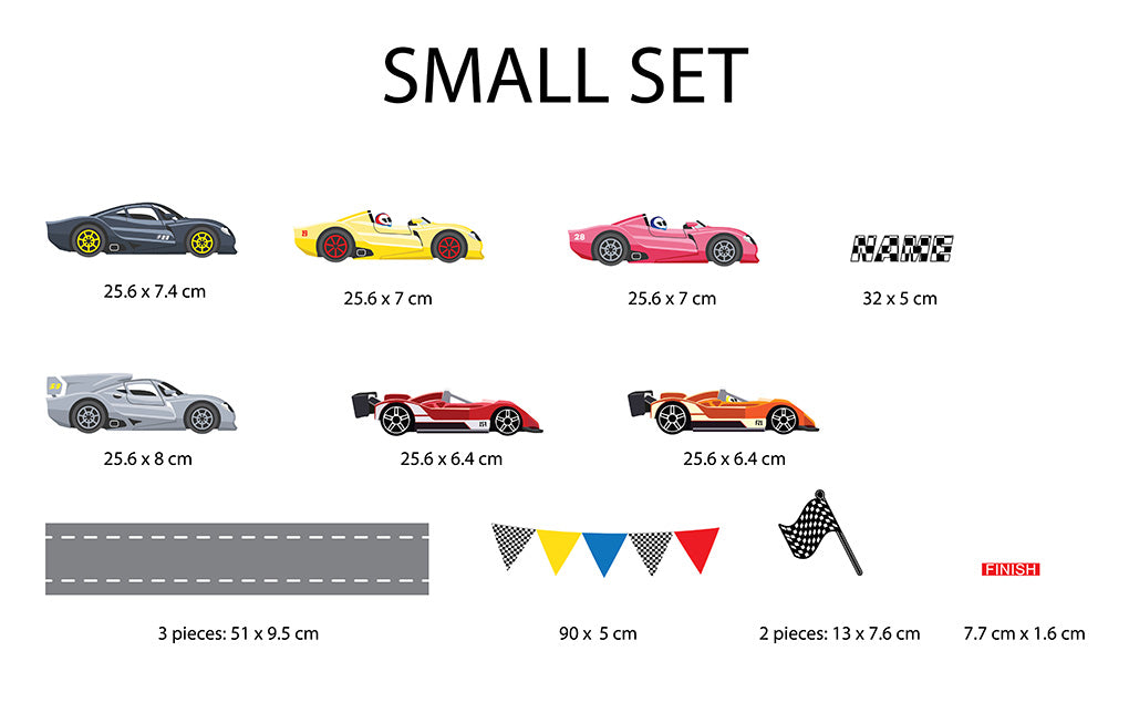 Kids Race Cars Set Personalized Custom Name Wall Sticker Decal WC244