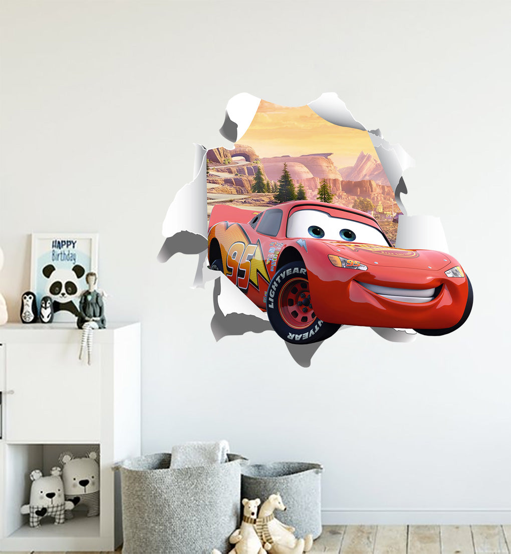 Cars Movie Lightning Mcqueen 3D Torn Paper Wall Sticker Décalque WC249