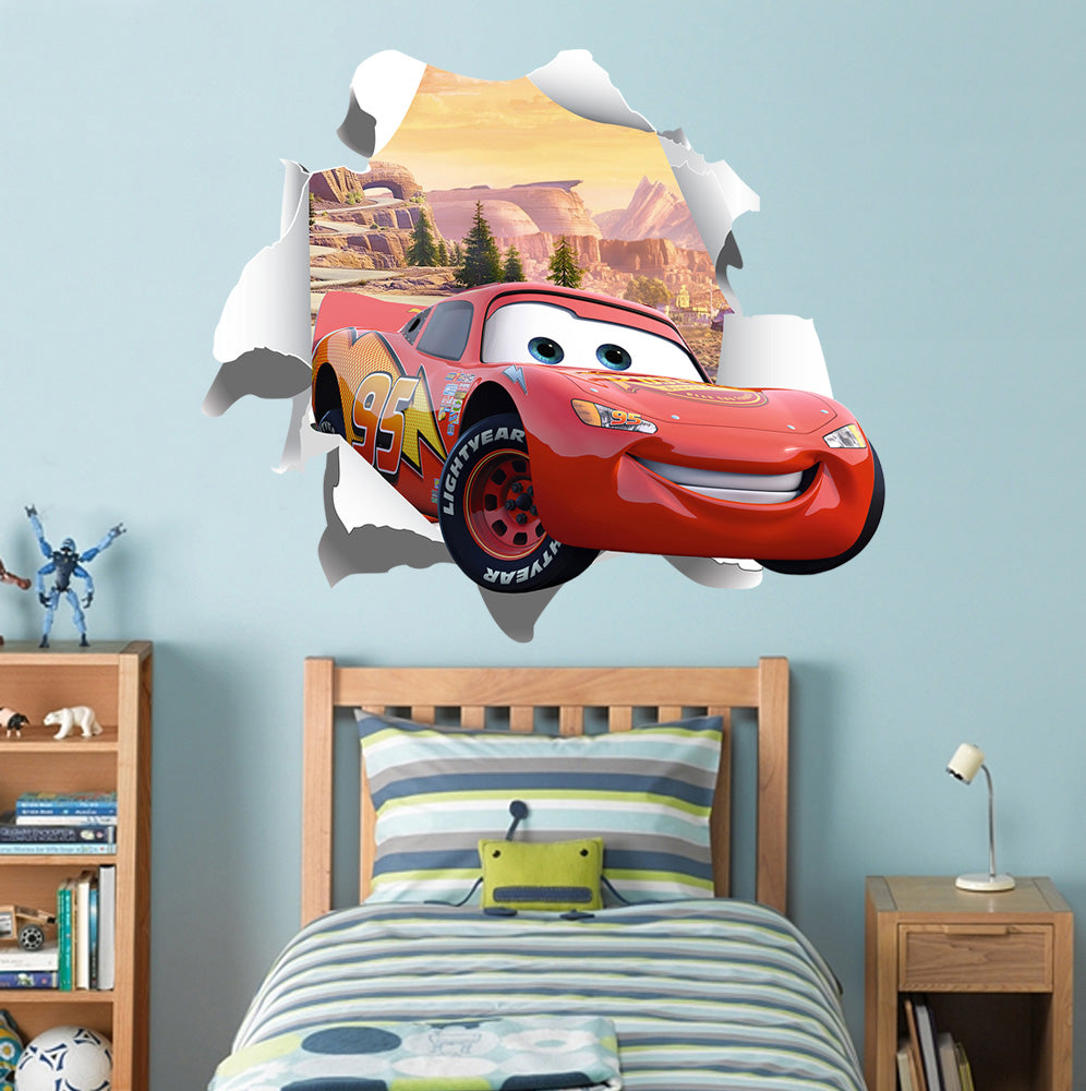 Cars Movie Lightning Mcqueen 3D Torn Paper Wall Sticker Décalque WC249