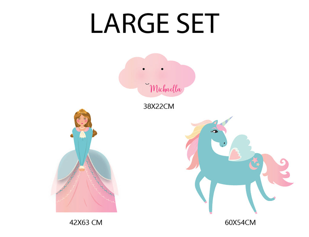Kids Unicorn Princess Personnalisé Custom Name Wall Sticker Décalque WC252