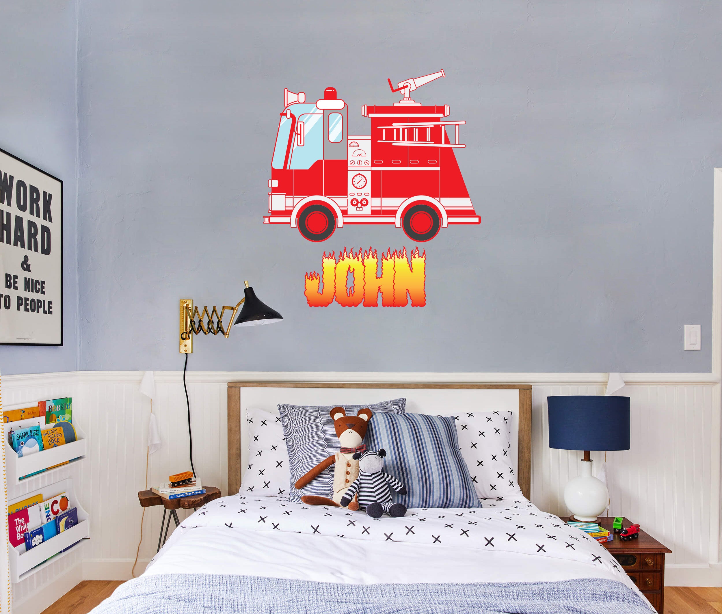 Fire Truck Personalized Custom Name Wall Sticker Decal WC299