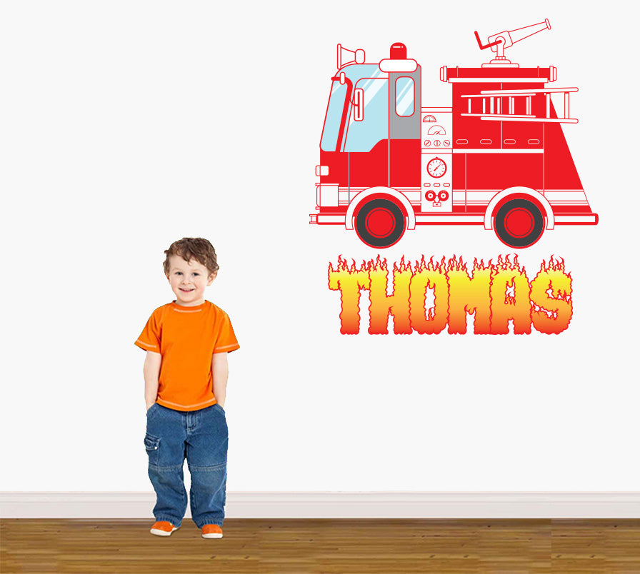 Fire Truck Personalized Custom Name Wall Sticker Decal WC299