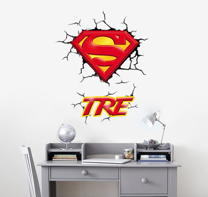 Super-Man personnalisé nom personnalisé autocollant mural autocollant WC306