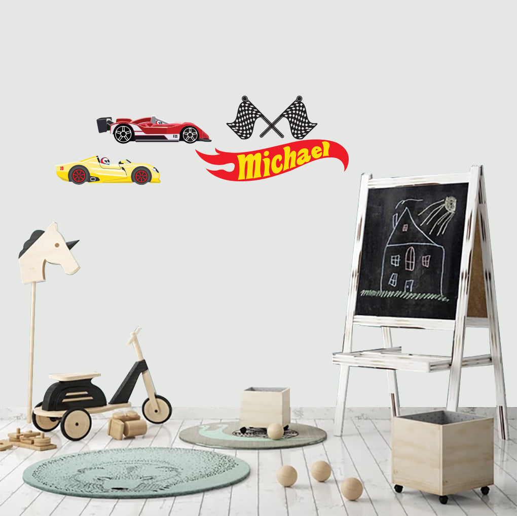 PERSONALIZED RACE CARS SET  Wall Sticker Decal WC309