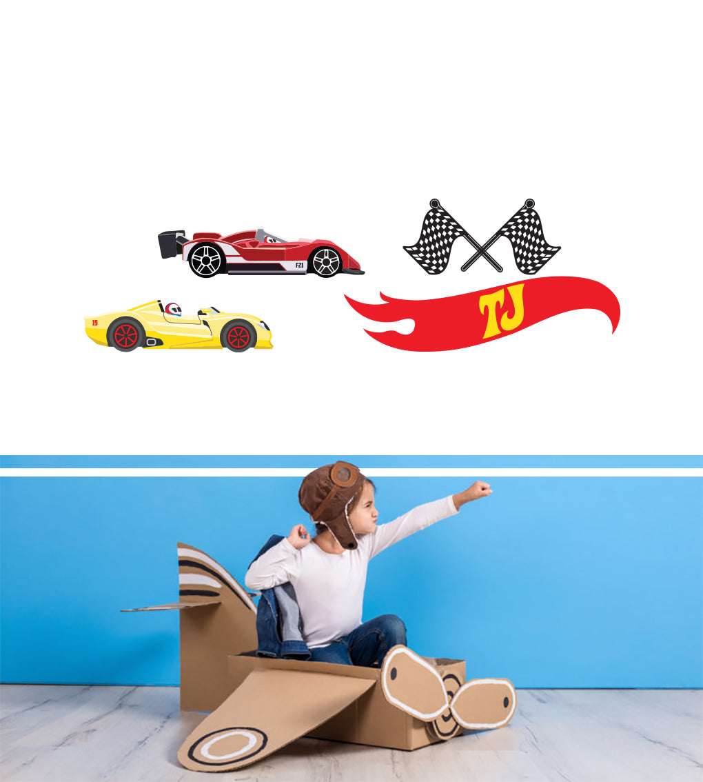 PERSONALIZED RACE CARS SET  Wall Sticker Decal WC309