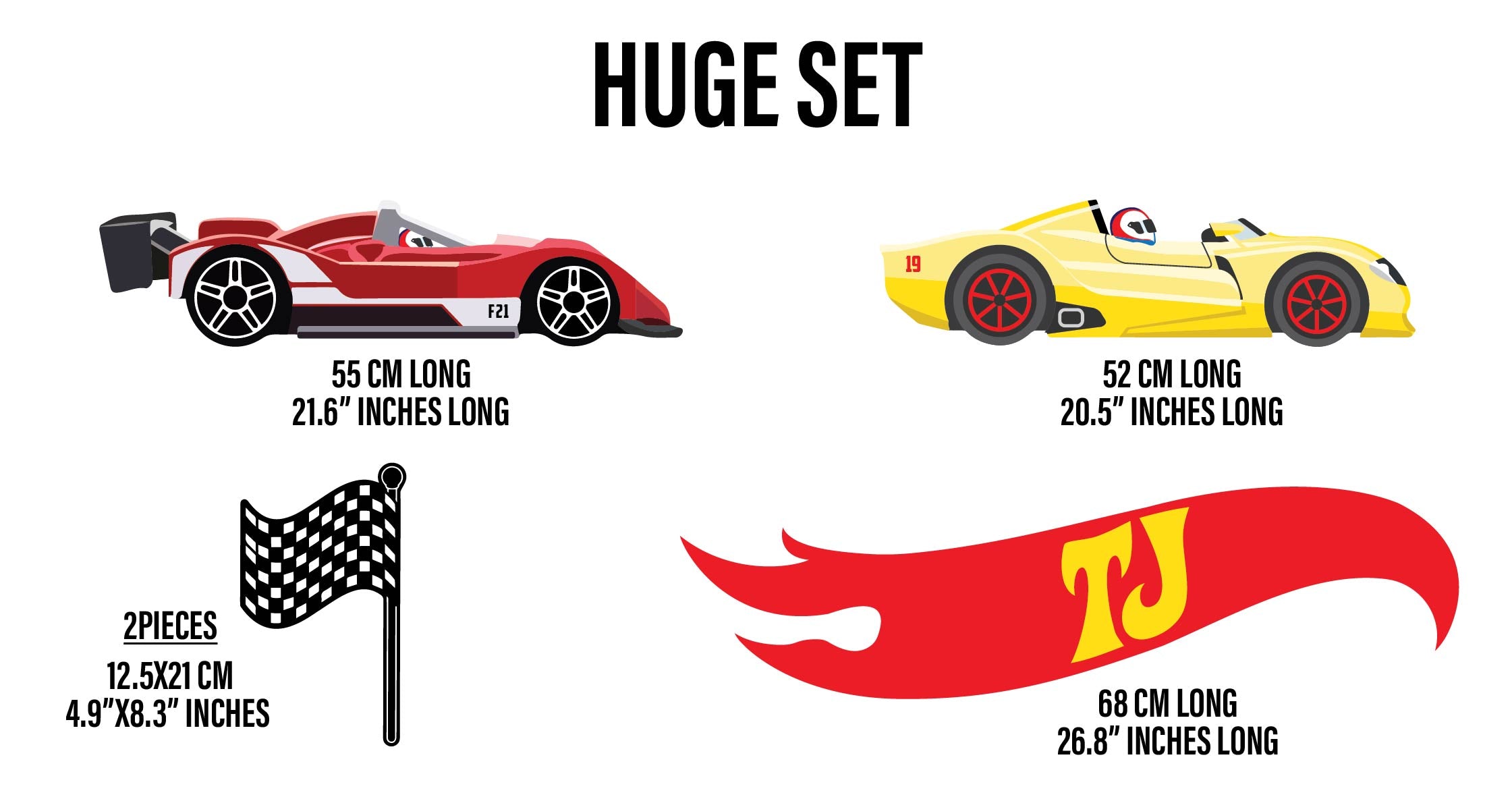 PERSONALIZED RACE CARS SET  Wall Sticker Decal WC309