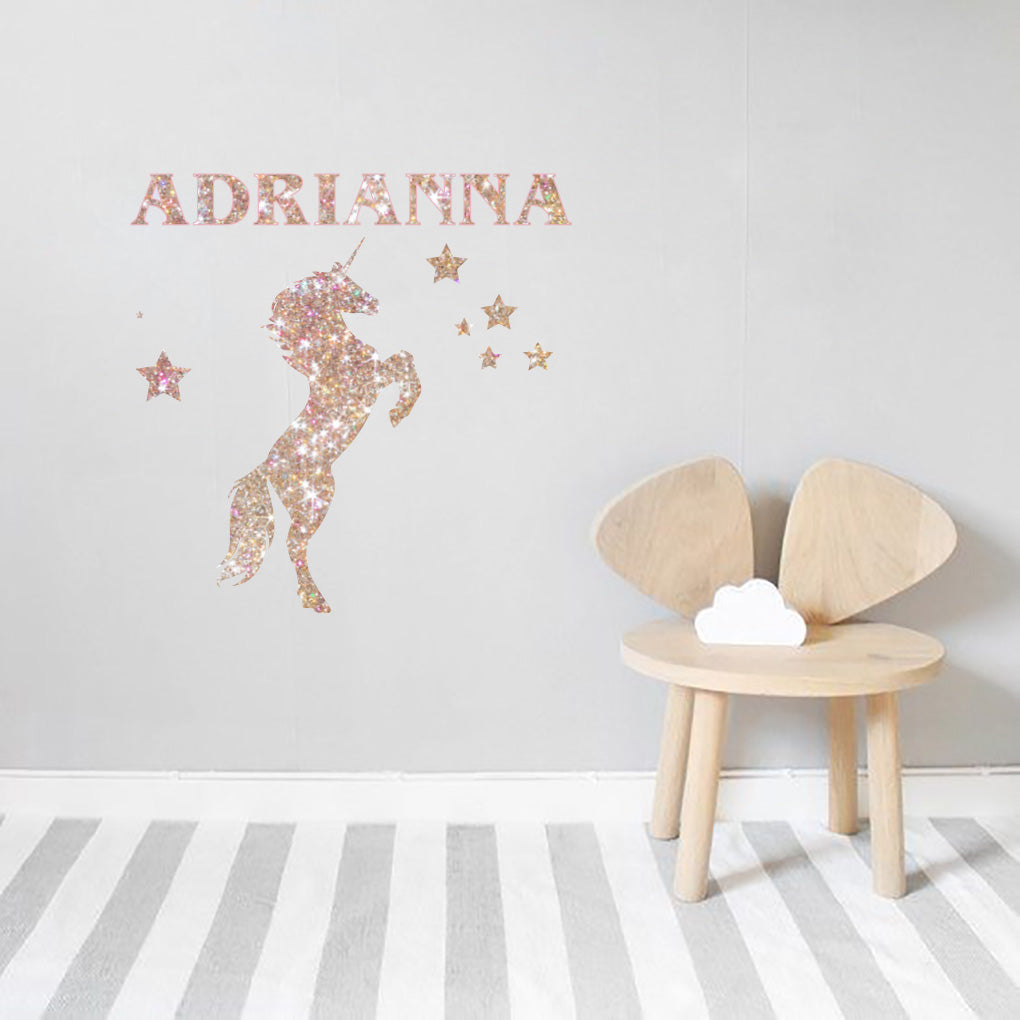 Unicorn Personalized Glitter Effect Custom Name Wall Sticker Decal WC330