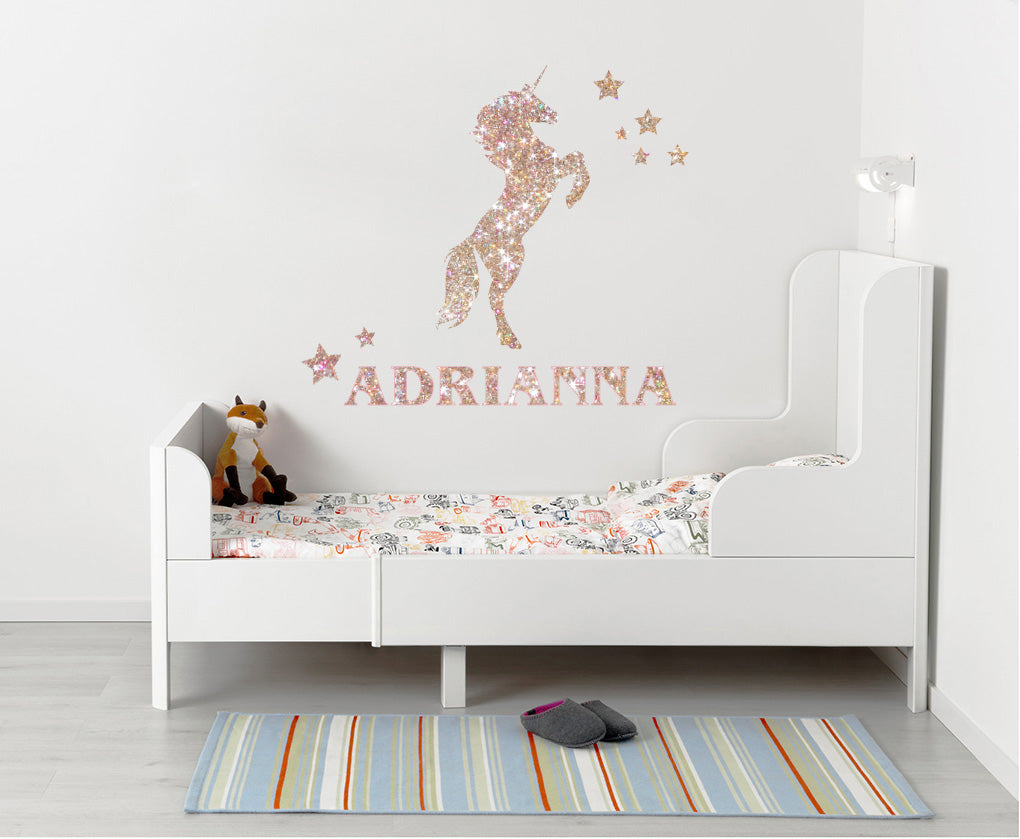 Unicorn Personalized Glitter Effect Custom Name Wall Sticker Decal WC330