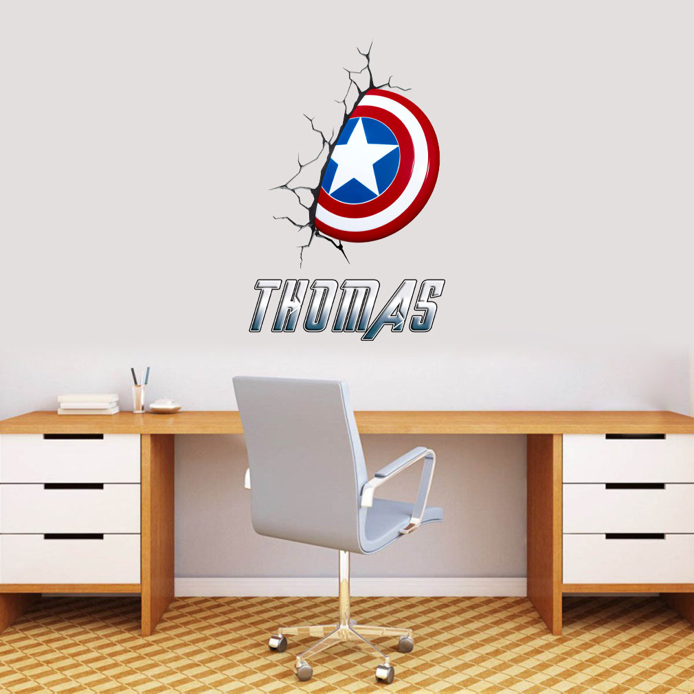 Captain America Shield Personnalisé Custom Name Wall Sticker Décalque WC334