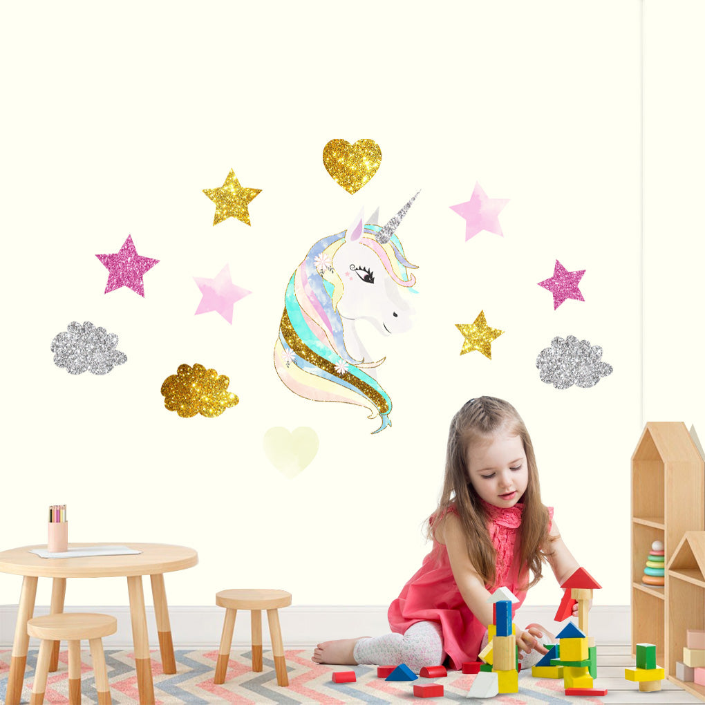 Unicorn Hearts & Stars Super-Set Wall Sticker Decal WC355