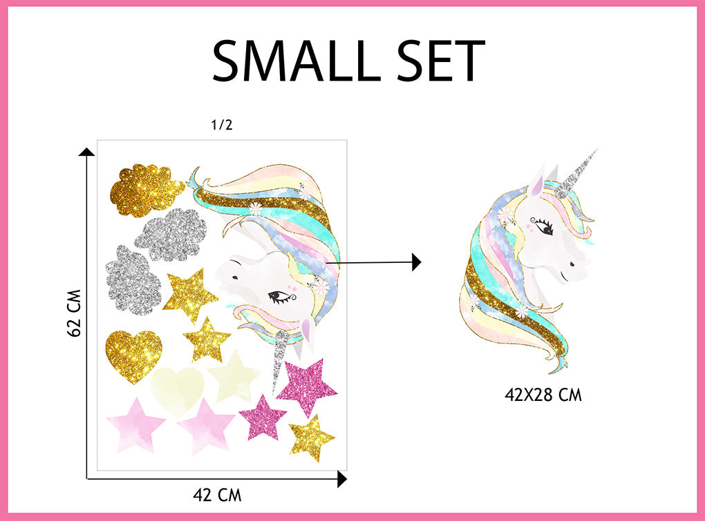 Unicorn Hearts & Stars Super-Set Wall Sticker Decal WC355