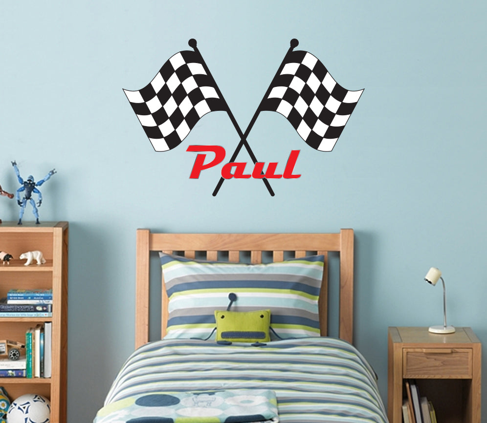 Nom de course personnalisé thème de voiture de course autocollant mural personnalisé autocollant WC367