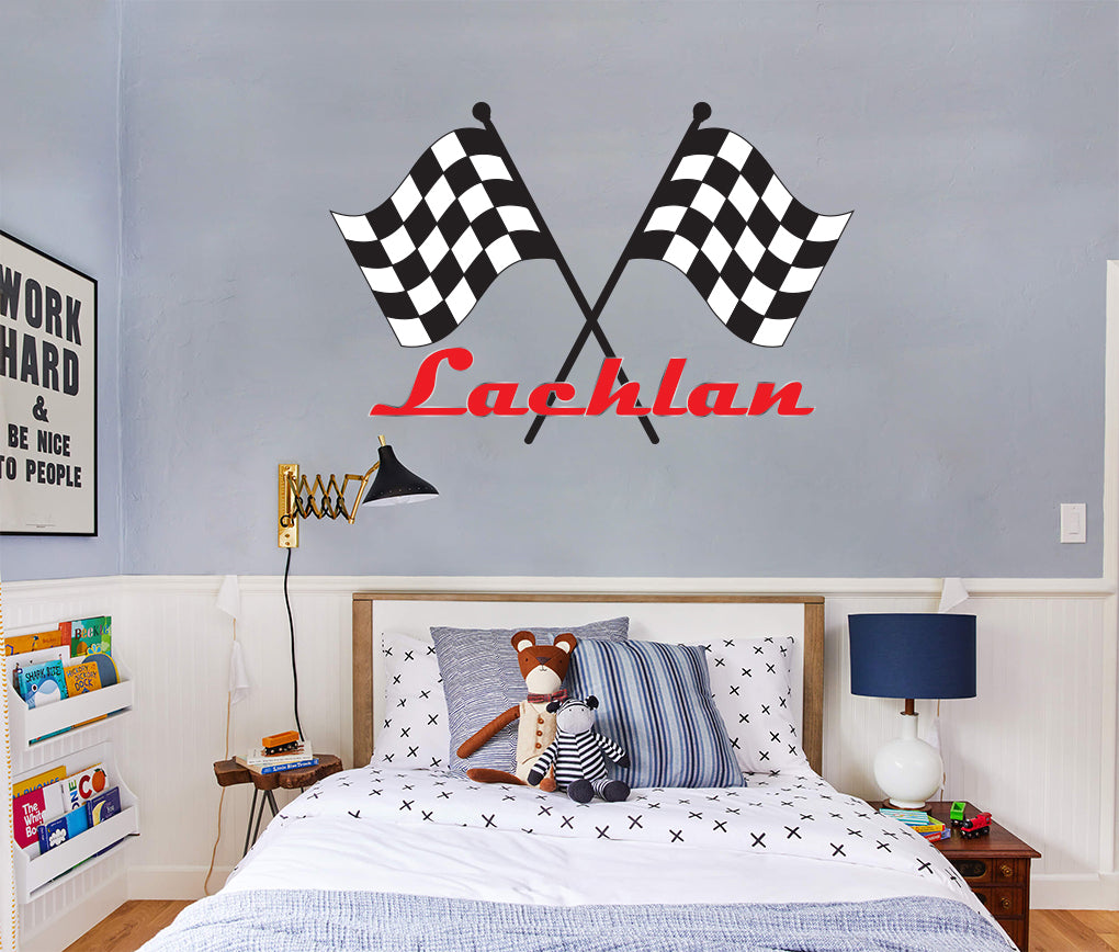Nom de course personnalisé thème de voiture de course autocollant mural personnalisé autocollant WC367