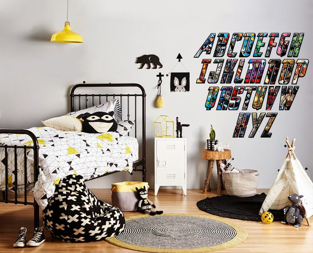Super Hero Alphabet Letters Wall Stickers Decals WC368