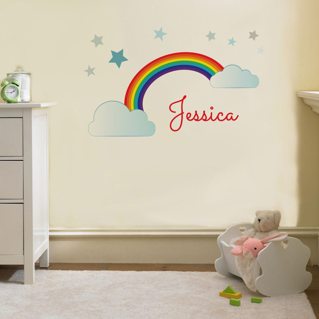 Rainbow & Stars Personalized Custom Name Wall Sticker Decal WC70