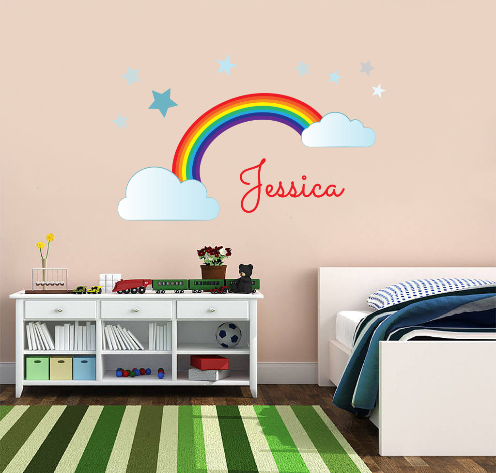 Rainbow & Stars Personalized Custom Name Wall Sticker Decal WC70