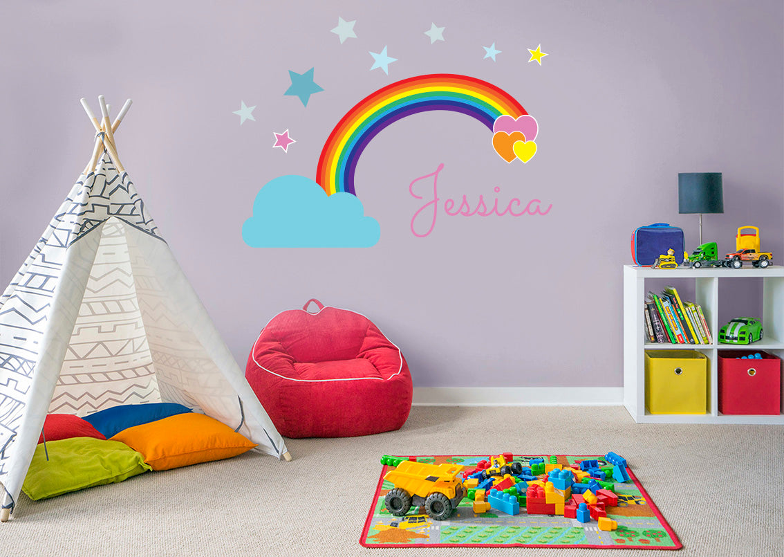 Rainbow & Stars Personalized Custom Name Wall Sticker Decal WC71