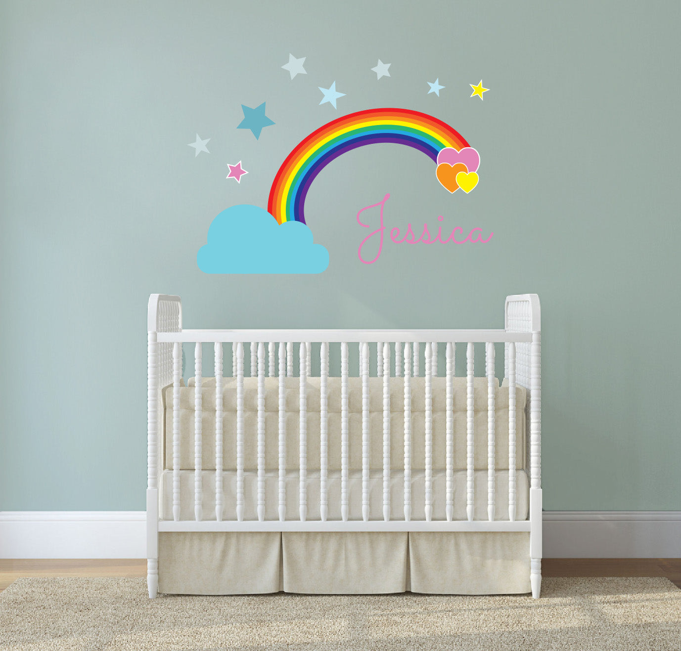 Rainbow & Stars Personalized Custom Name Wall Sticker Decal WC71