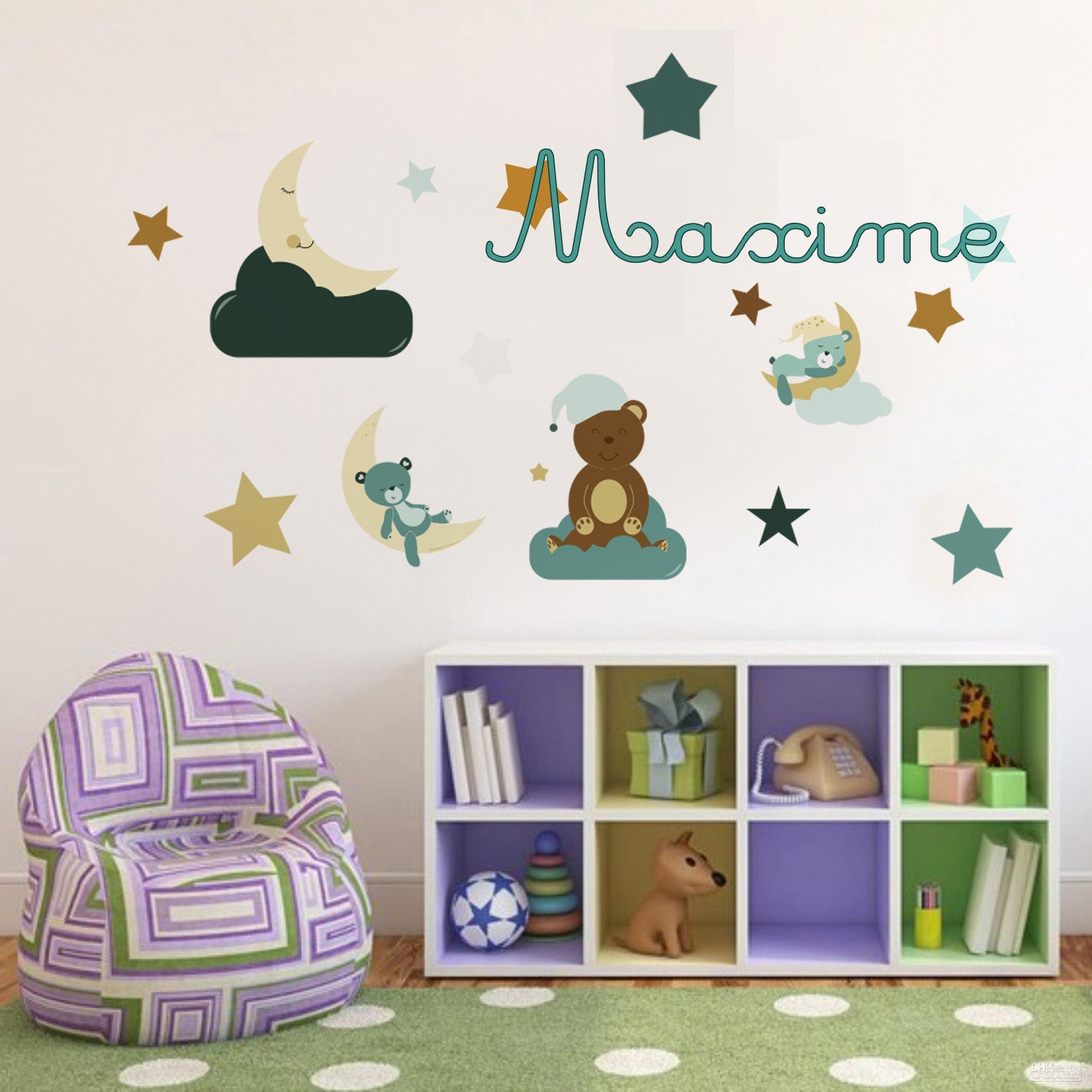 BONNE NUIT TEDDY BEAR ensemble personnalisé nom personnalisé autocollant mural autocollant WC92