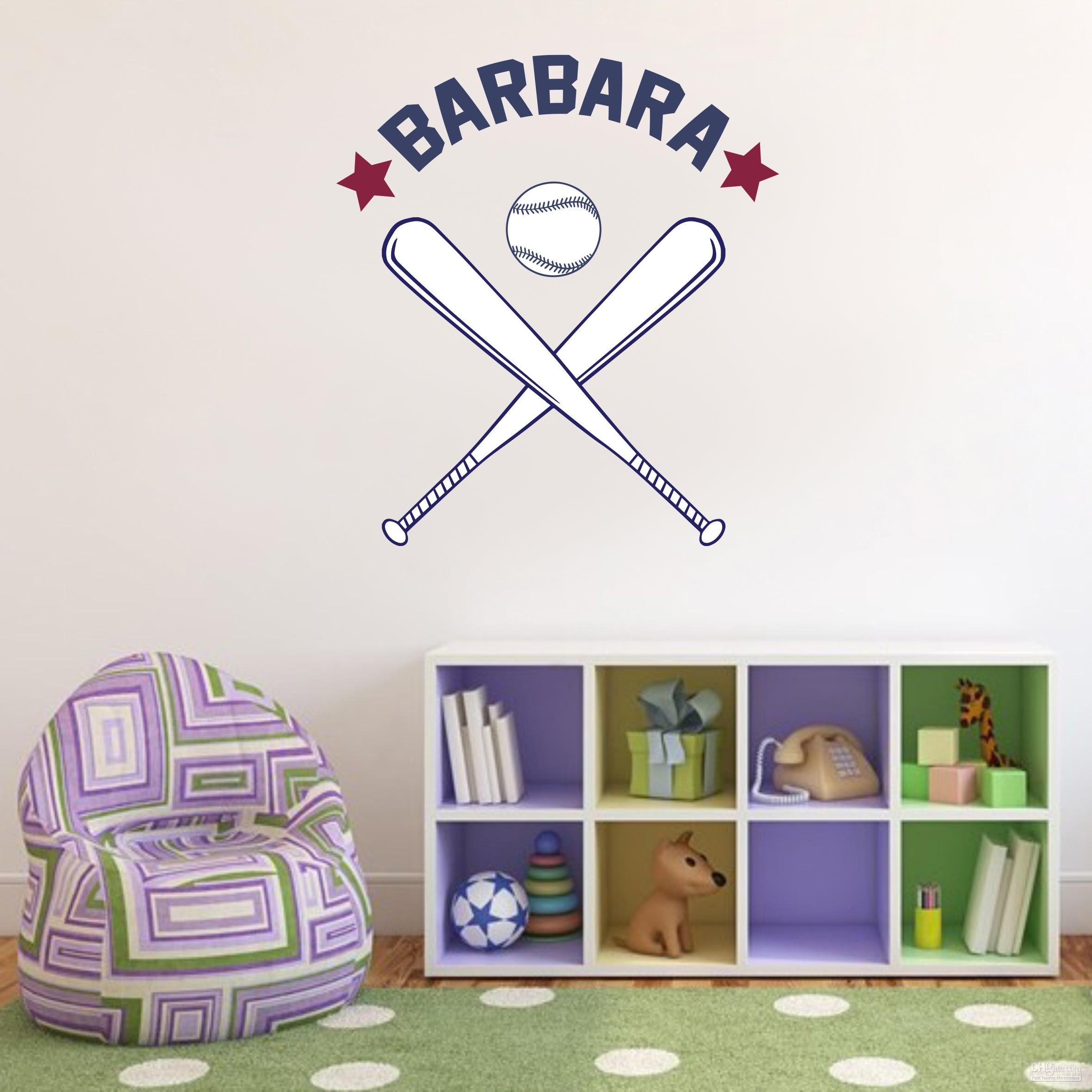Kids Baseball Personalized Custom Name Wall Sticker Decal WP123