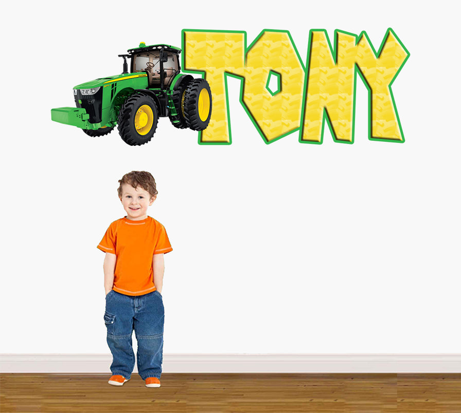 Kids Tractor Personalized Custom Name Wall Sticker Decal WP125