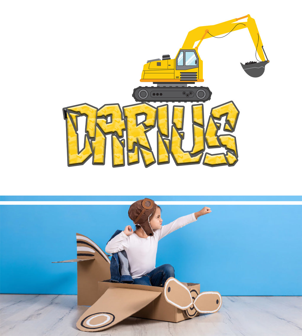 Kids EXCAVATOR Personalized Custom Name Wall Sticker Decal WP141