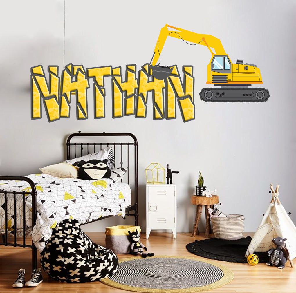Kids EXCAVATOR Personalized Custom Name Wall Sticker Decal WP141