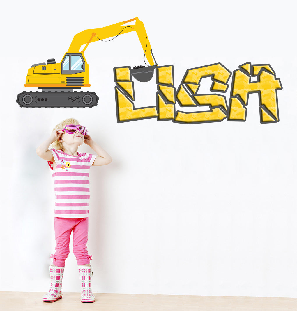 Kids EXCAVATOR Personalized Custom Name Wall Sticker Decal WP141