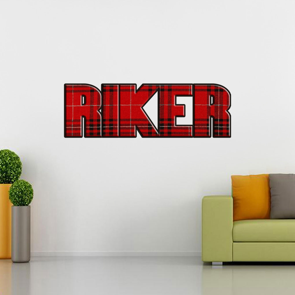 Kids Red Plaid Personalized Custom Name Wall Sticker Decal WP147