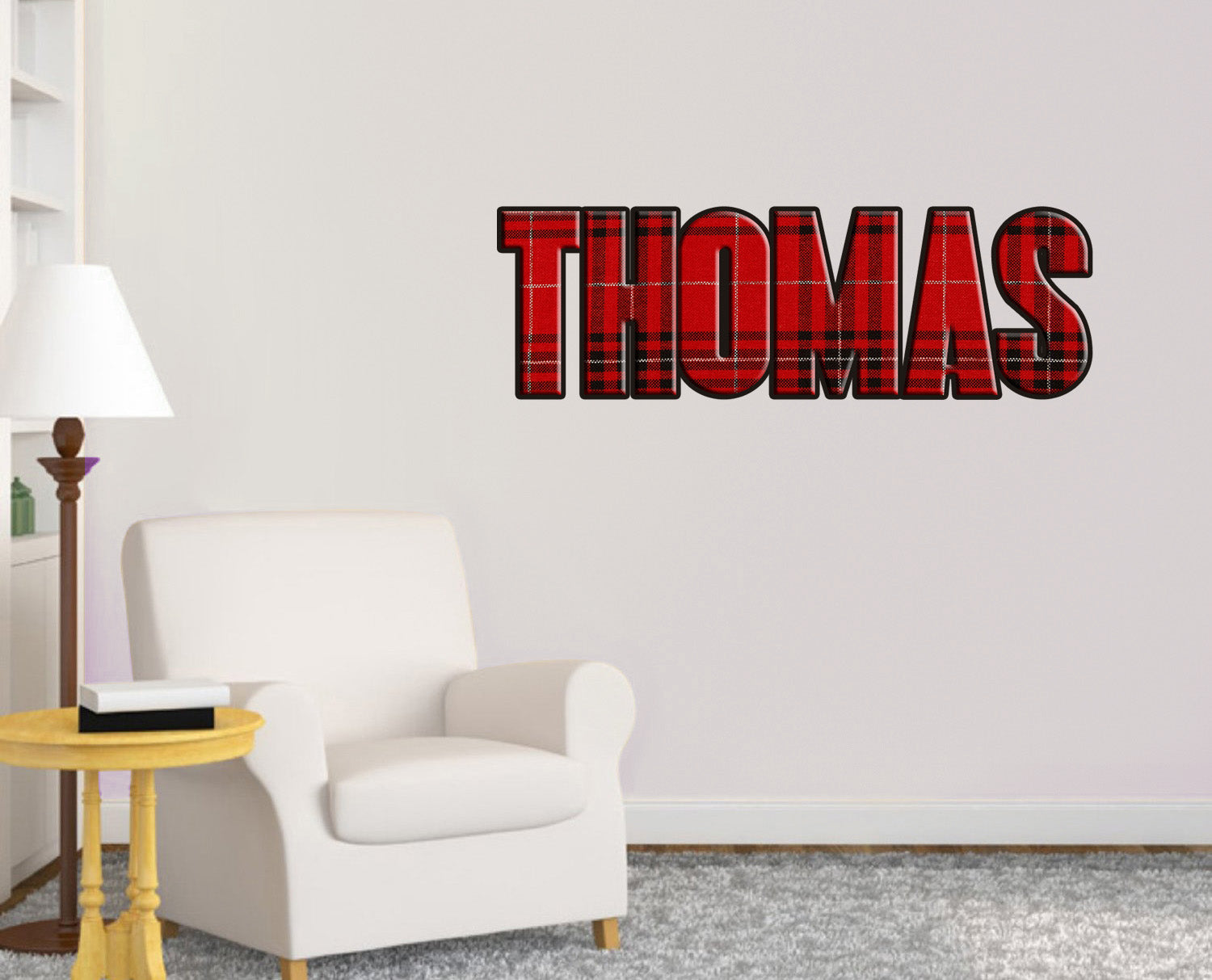 Kids Red Plaid Personalized Custom Name Wall Sticker Decal WP147