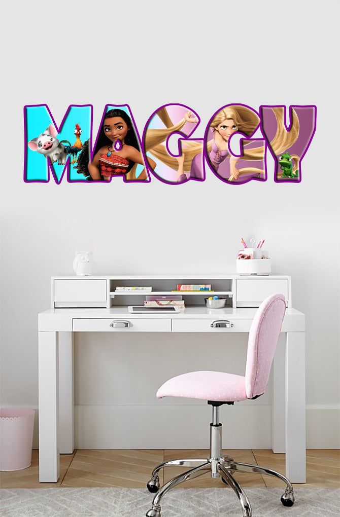 Moana & Rapunzel personnalisé nom personnalisé sticker mural autocollant WP167