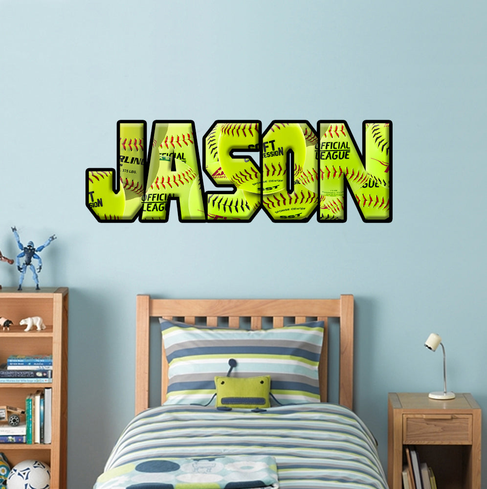 Kids Softballs Personalized Custom Name Wall Sticker Decal WP169