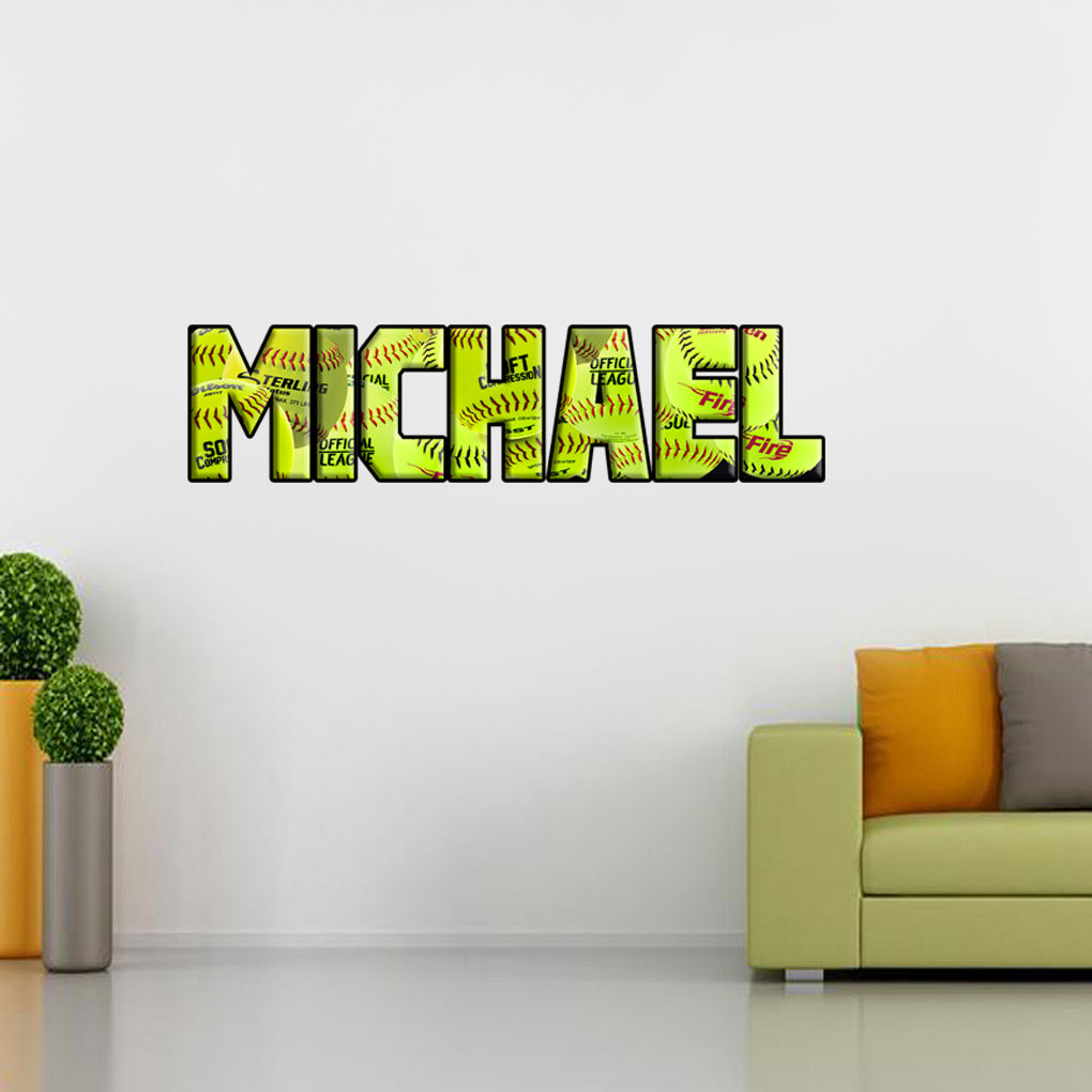 Kids Softballs Personalized Custom Name Wall Sticker Decal WP169